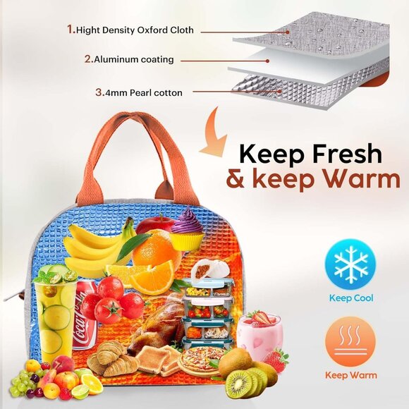 Large Insulated Lunch Bag for Women & Men, Leakproof Reusable Tote (Grey) - Picture 6 of 7